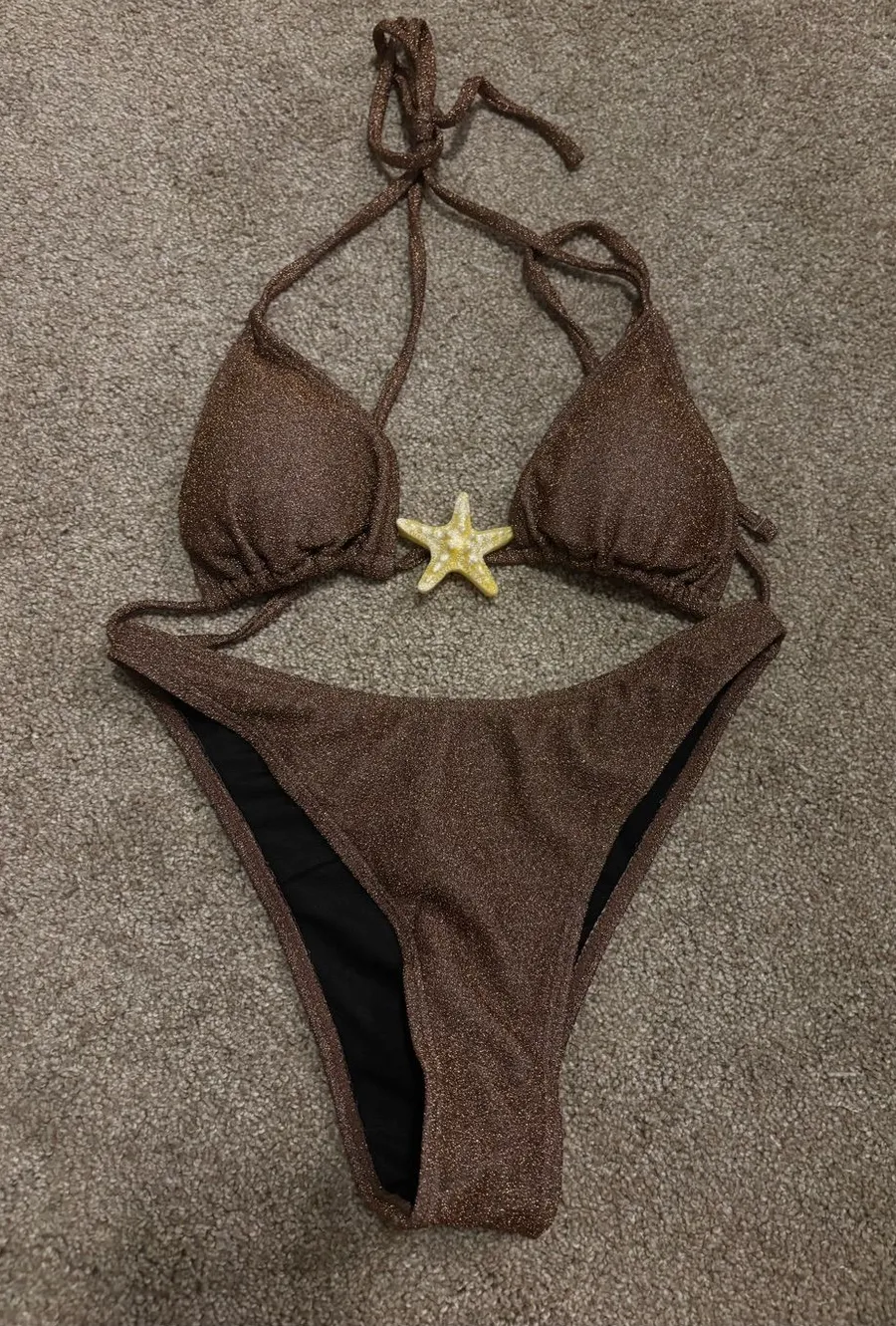 Shimmer Triangle Bikini Top in Metallic Brown
