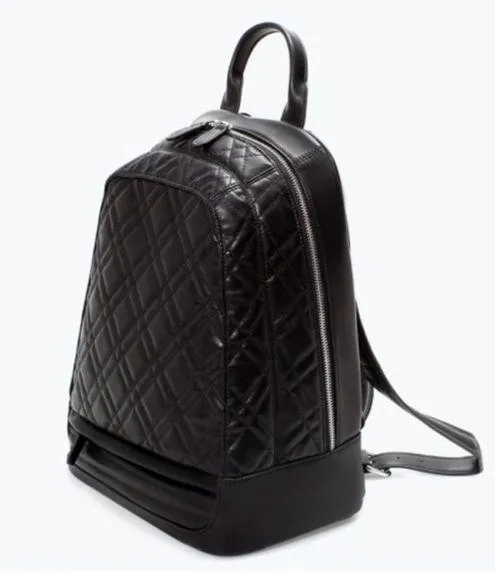 Zara Faux Leather Black Quilted Backpack