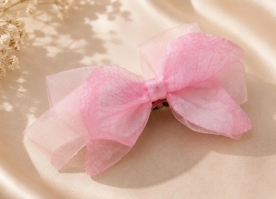 Pink Butterfly Organza Hair Bow Clip