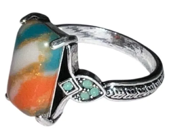Elegant Silver Multicolor Stone Ring Orange