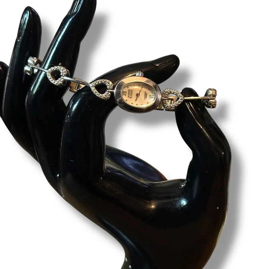 Vintage Anne Klein Swiss diamond heart band watch