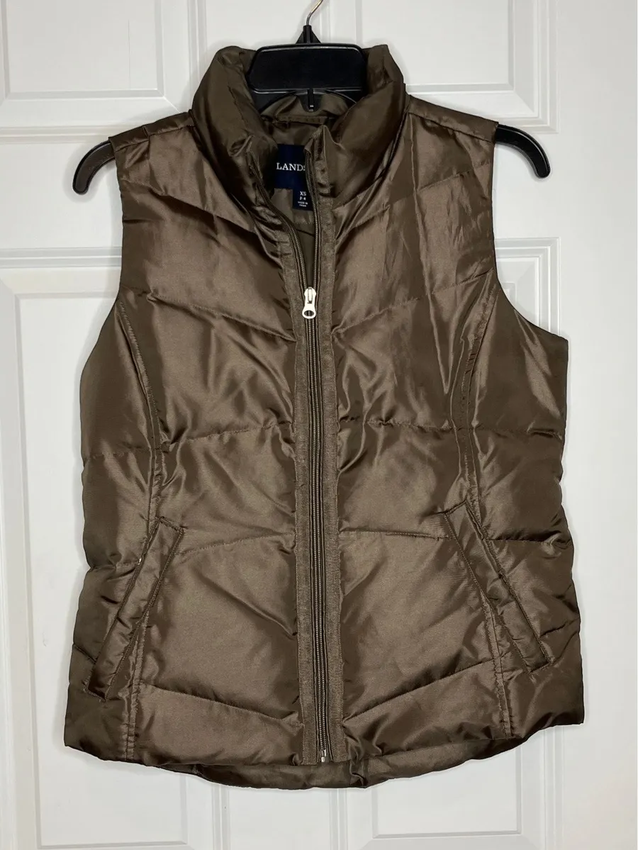 Lands End Down Feather Filled Metallic Brown Puffer Vest XS 2-4