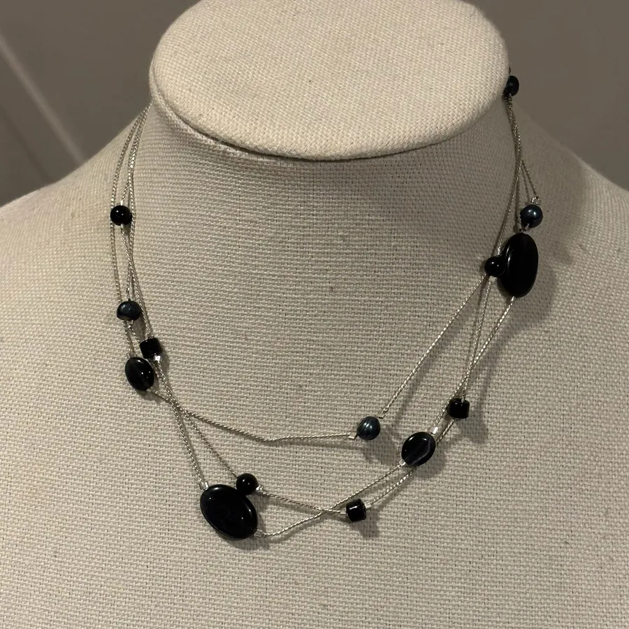 White House Black Market 18" Multi-Strand Black Bead Necklace