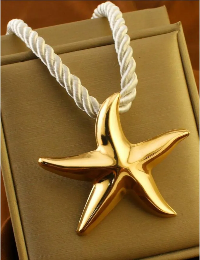 1pc Beach Style Exaggerated Starfish Pendant Chunky Rope Necklace