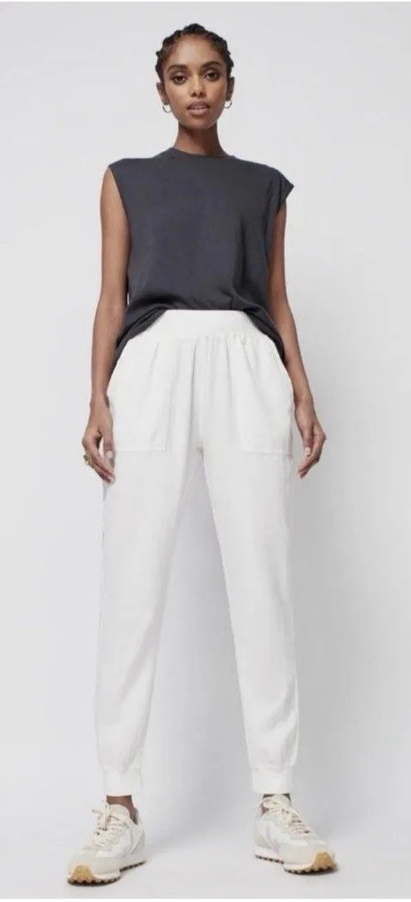 Women’s Faherty Large Arlie Day Pants Tencel Cotton Linen Joggers White New