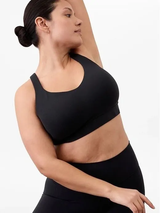 Athleta M Medium Sports Bra Seamless Low Impact Padded Black Cross Back Women's