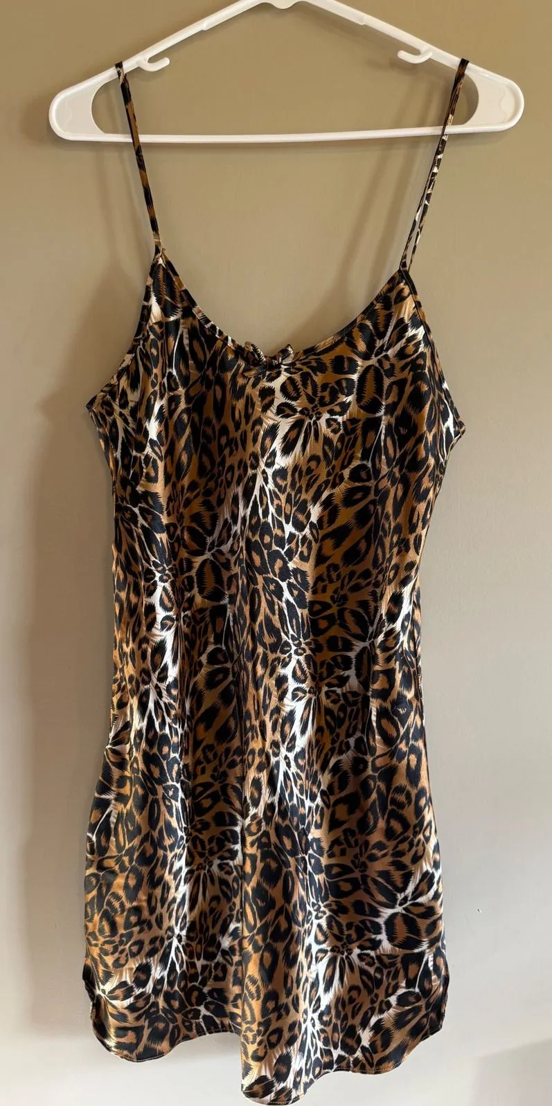 Secret Treasures Leopard Print Satin Chemise Nightgown Sleep Dress Brown 20757W