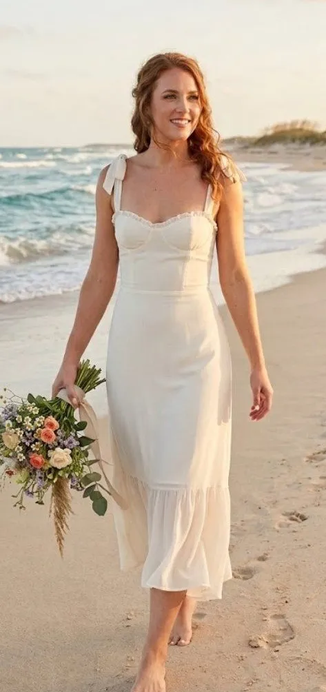 NWT Reformation Nikita Midi in Ivory Tank Tie Straps Flounce Hem Dress 8