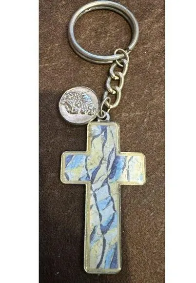 St Anthony Pray For Us Metal Cross Keychain VTG