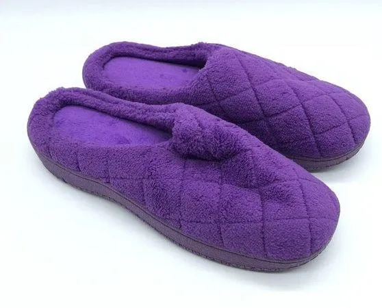 Womens Clog Slippers Slip On Quilted Fleece Purple US Size 6