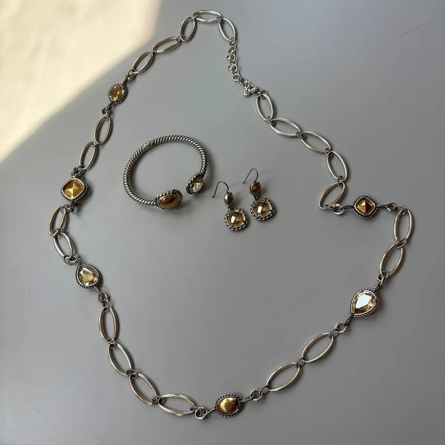 BRIGHTON Your True Color Joyful Brushed Gold Crystal Necklace, Bangle, Earrings