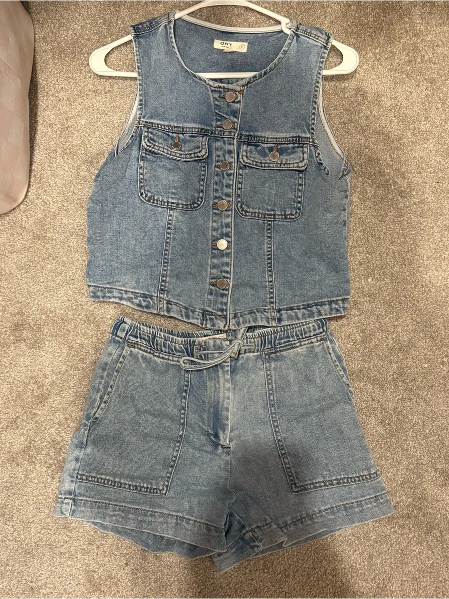 Denim Tank and Shorts Set Blue Size XS