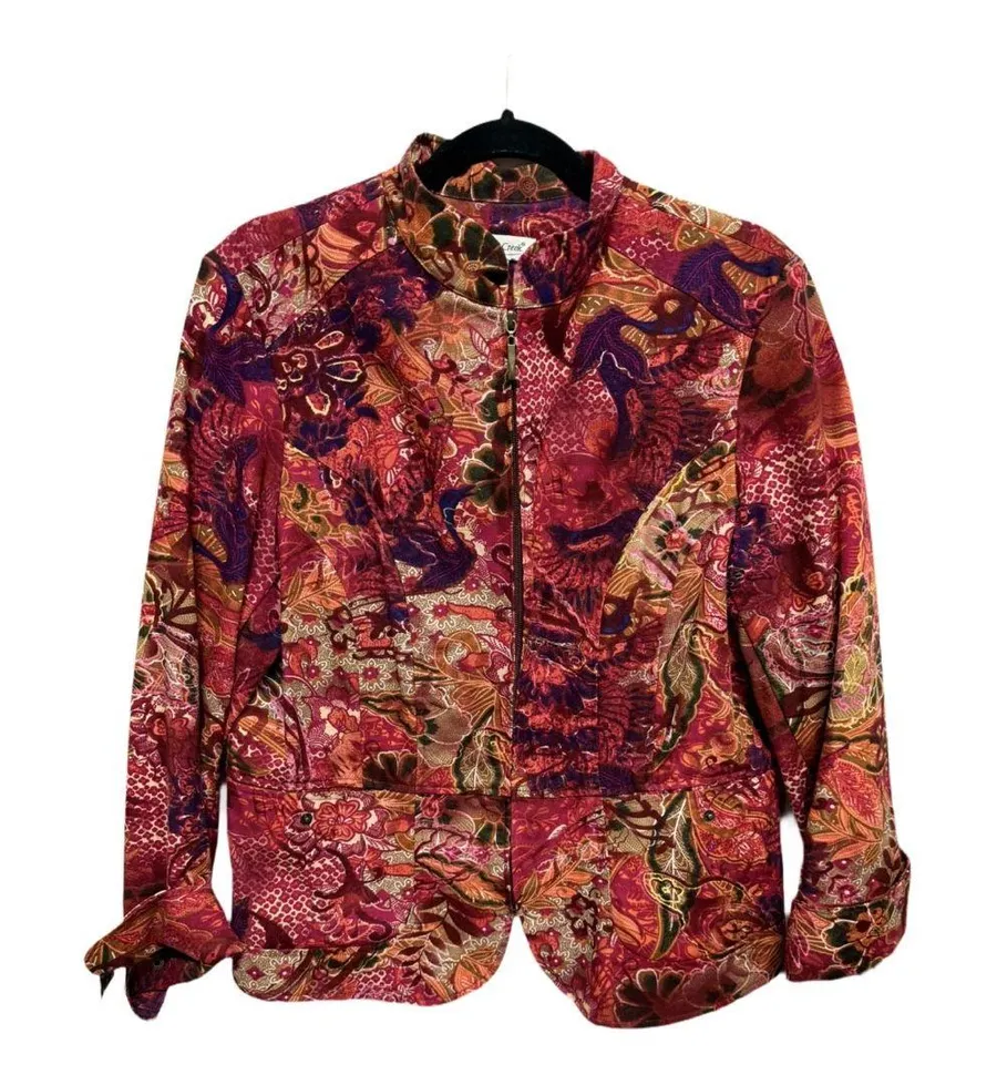 Coldwater Creek Floral Boho Autumn Floral Zip Up Blazer Jacket Size Large
