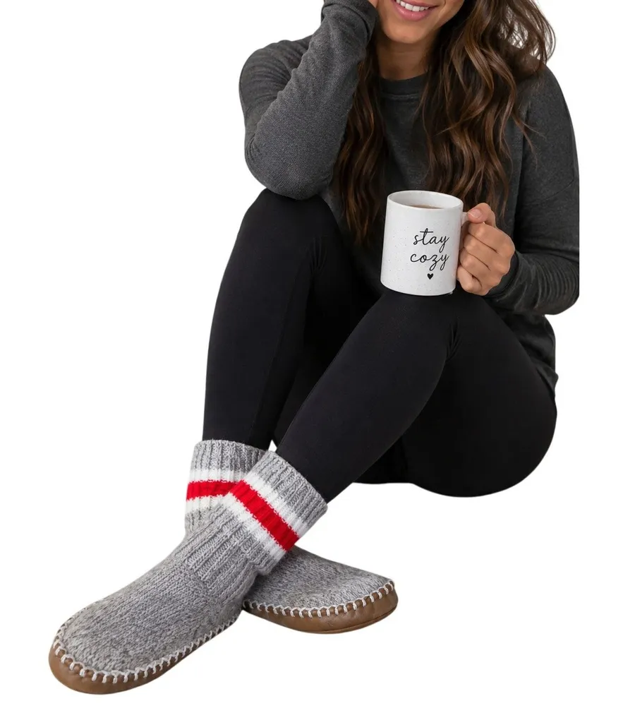 Muk Luks Slipper Sox Gray Knit Indoor Slippers Women's 6.5