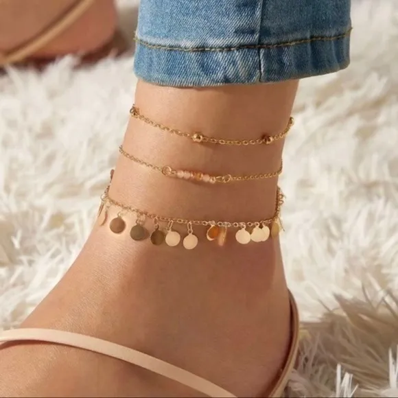 3/$30 π 3pc Charm Anklet Gold