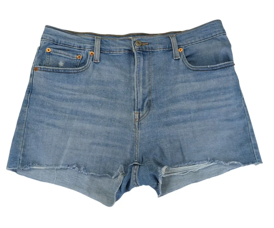 Levis High Rise Shorts Womens 32 Medium Wash Blue Denim Cutoff 72878-0037