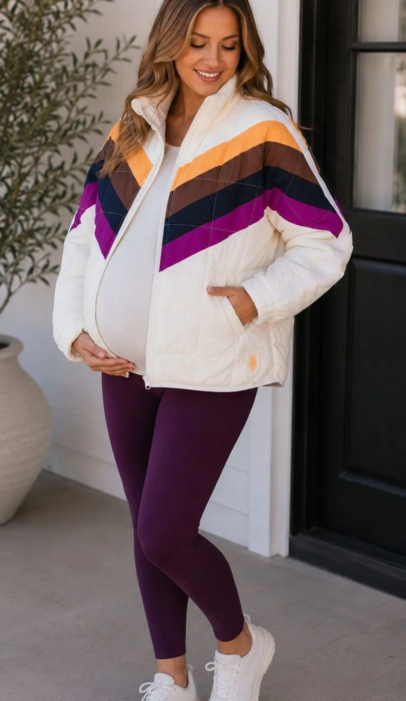 NEW FP Movement x Hatch Ivory Chevron Combo Printed Maternity Puffer Jacket