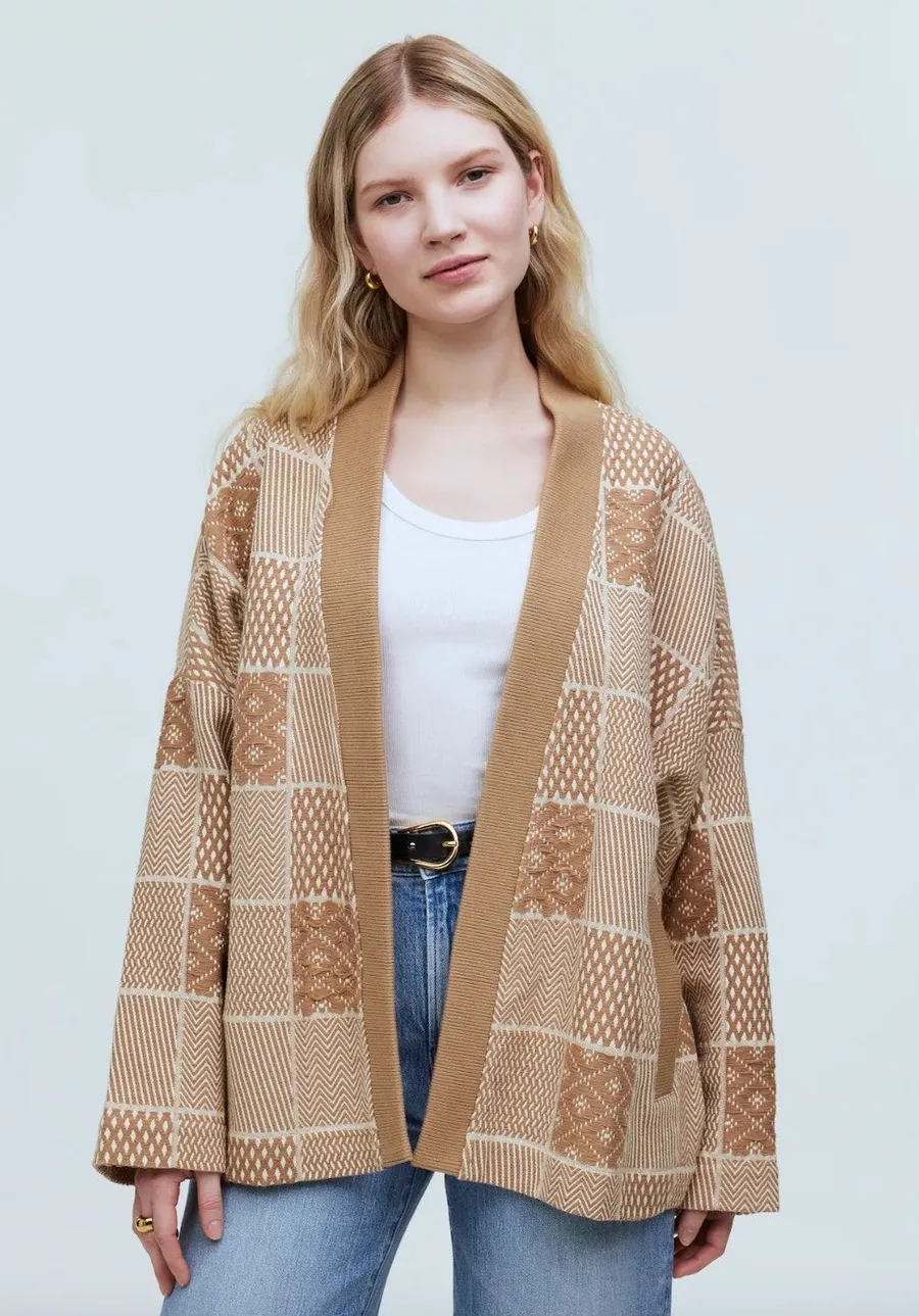 Madewell Jacquard Patchwork Robe Jacket Seed Khaki Boho Oversized Open XXS NWT