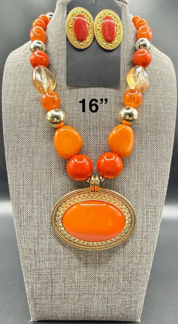 Bold Orange Statement Pendant Necklace