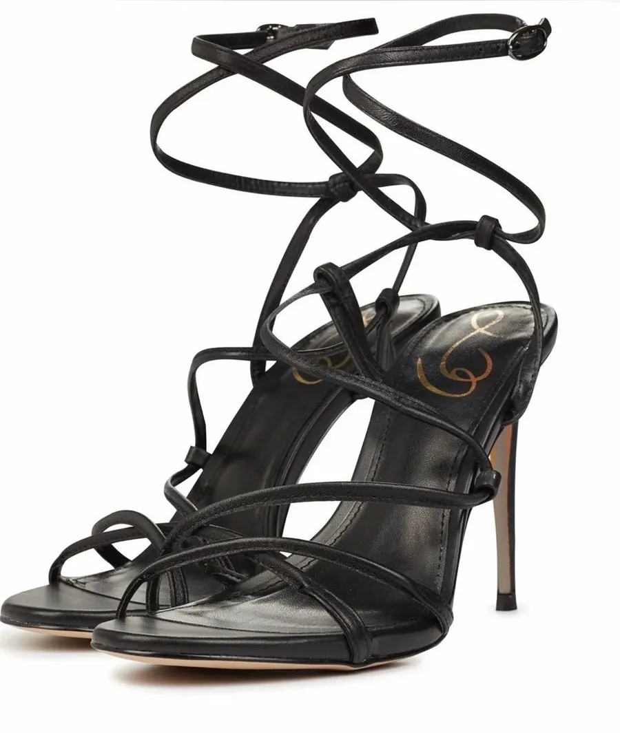 Sam Edelman Black Leather Lace-Up Stiletto Sandals