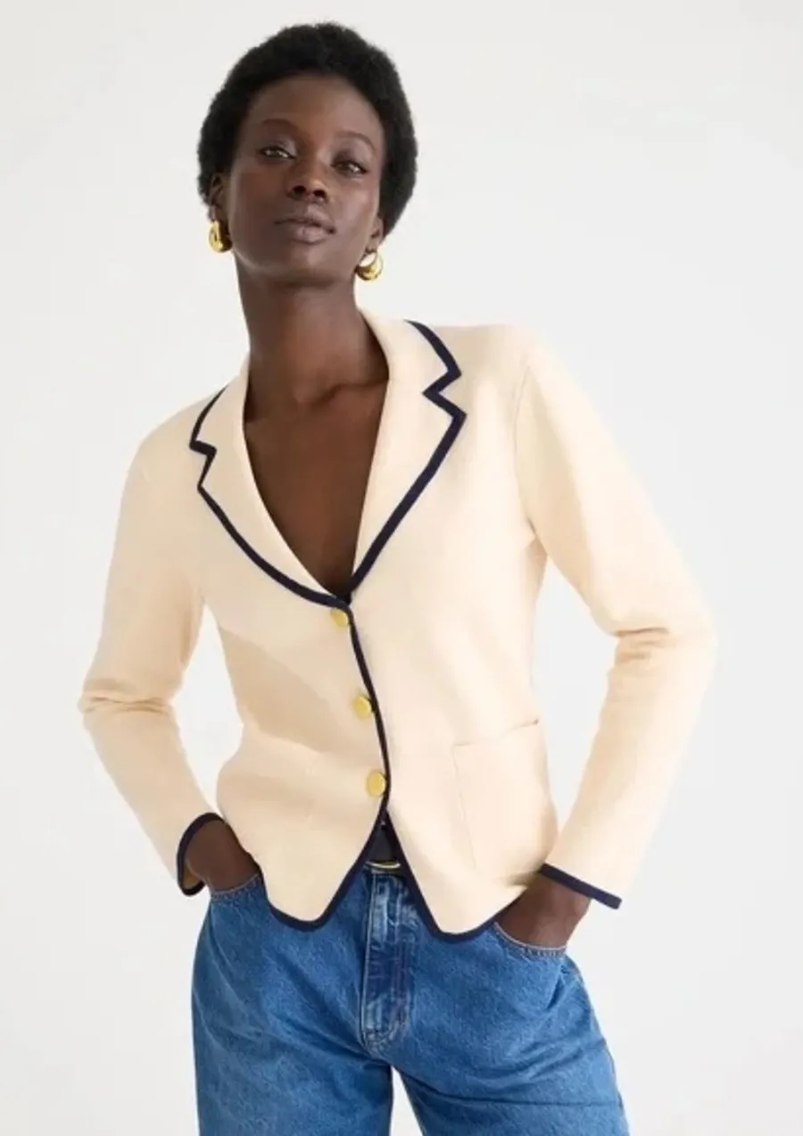 J.Crew Tipped Sweater Blazer Ivory White XS Button Cardigan Sweater