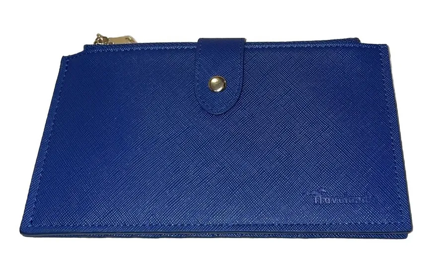 Travelambo Womens Slim Bifold Wallet Blue Vegan Leather Card Organizer Zipper