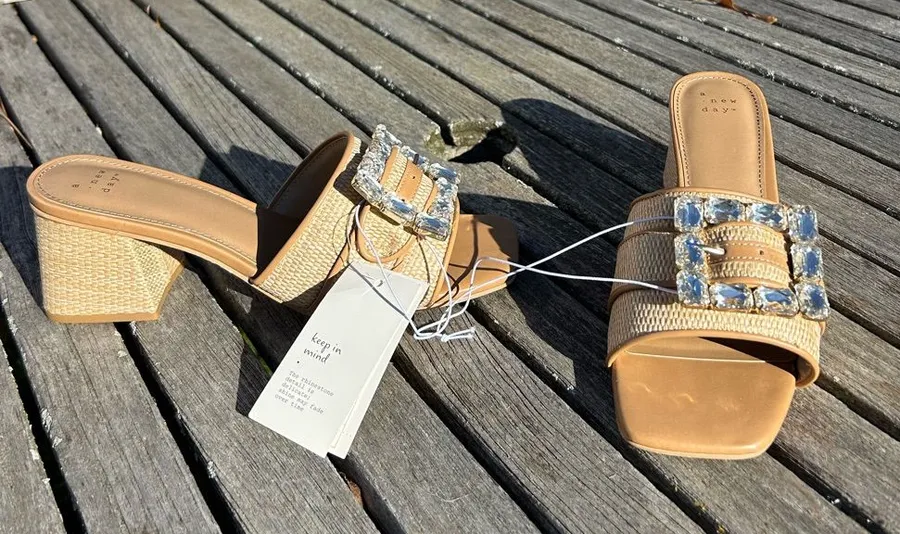 Nwt Size 9 Women's Kathleen Raffia Buckle Block Heels - A New Day spring summer