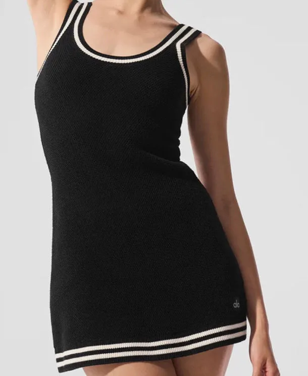 Alo Yoga Tennis Club Sweater Knit Dress Black/Ivory XS