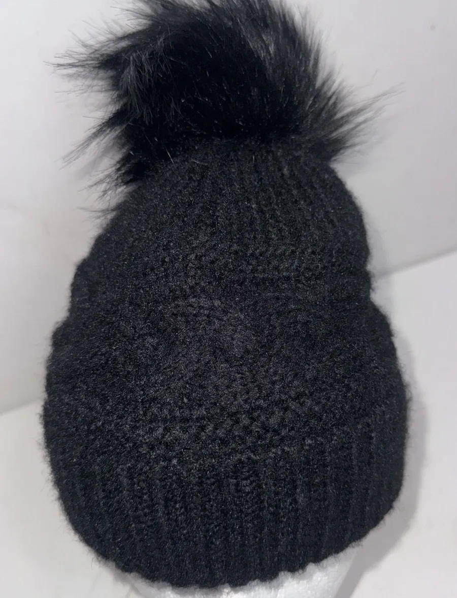 Aerie Black Knit Toboggan Ski Winter Weather One Size Hat Cap Pompom Beanie