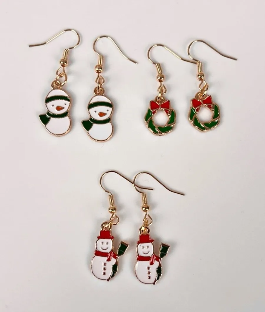 3 Pairs of Christmas Hook Earrings, Wreath, Santa Claus, New! Red