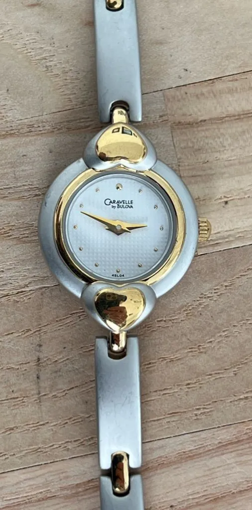 Caravelle by Bulova Ladies Watch Two-Tone Hearts and Matte Bracelet White Dial