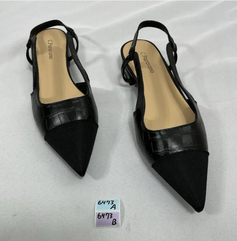 Womans NWOT C Paravano Slipon Slides Flat Black 8/8.5 Slingback Pointed Toe