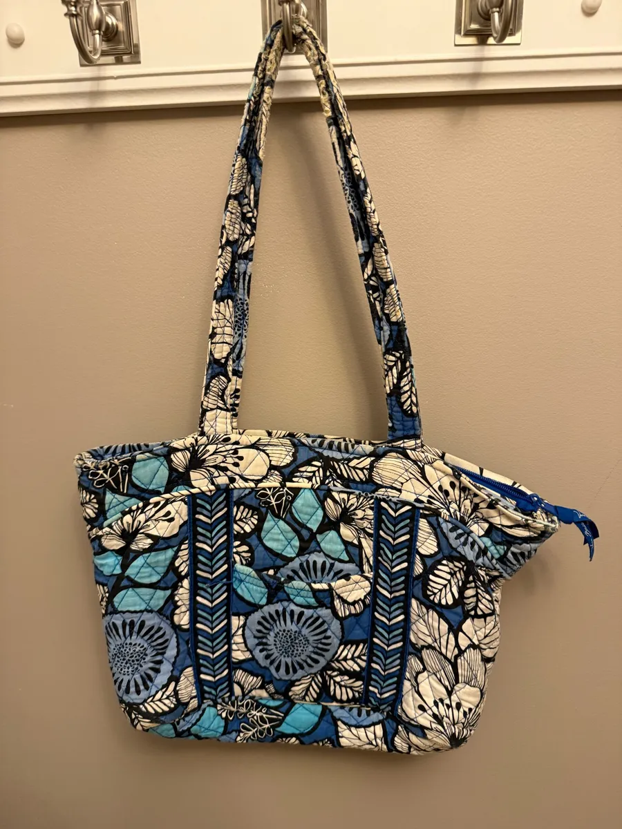 The Vera Bradley Blue White Black Floral Quilted Shoulder Bag