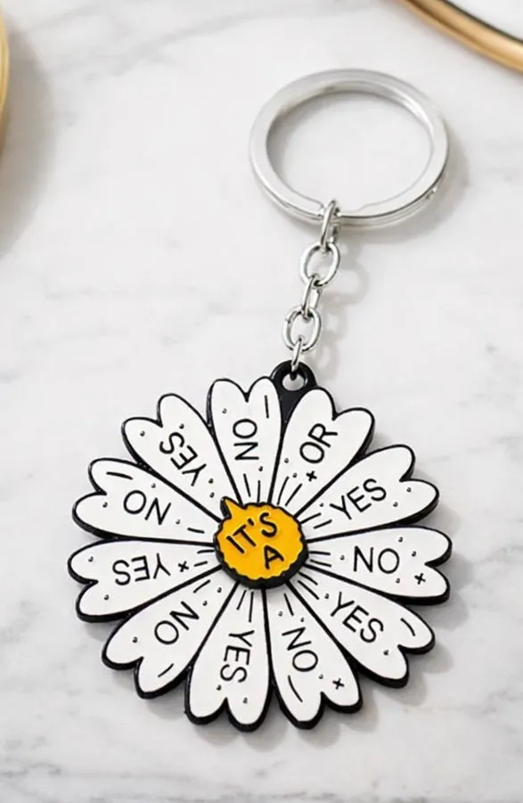 NEW Yes or No Daisy Rotatable Decision-Maker Keychain Charm NWT