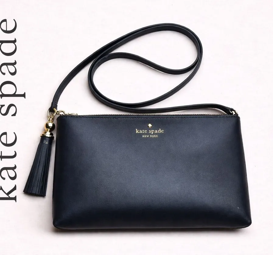 Kate Spade Black Leather Crossbody Purse | Classic Designer Shoulder Bag