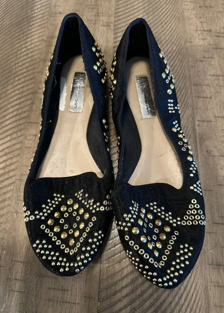 INC International Concepts Black Studded Loafer Flats