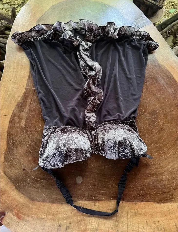 Frederick’s Of Hollywood Black Babydoll Teddy Camisole Lingerie Top Lace Sexy M
