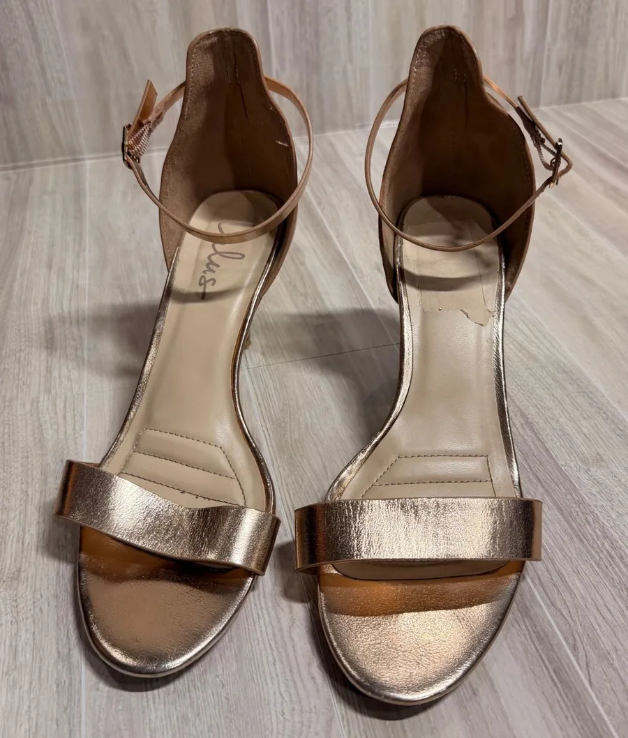 Lulus Rose Gold Metallic Ankle Strap Heels Sandals Womens 10 Sleek Minimalist