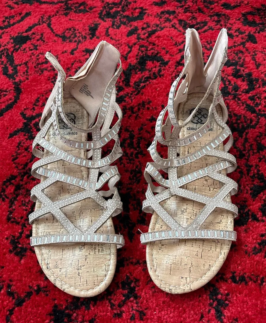 Tan diamond woven strapped sandals