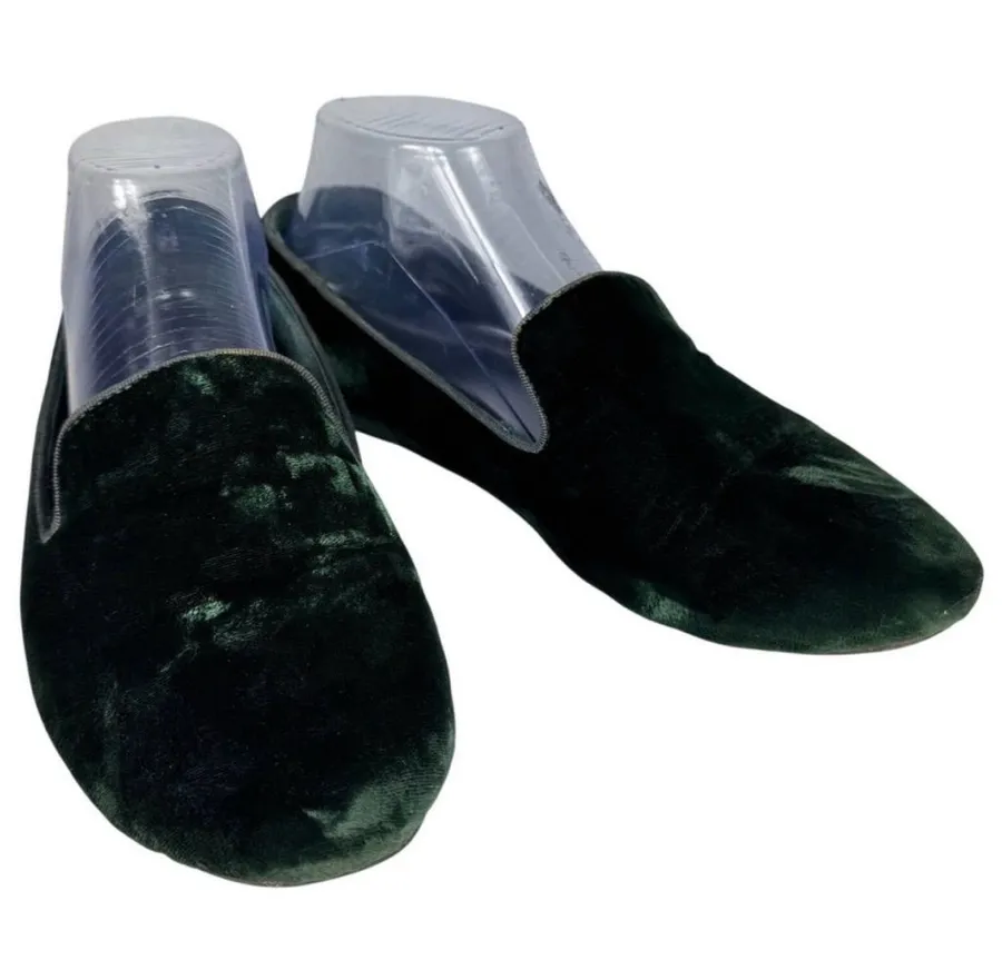Birdies Forest Green Velvet Smoking Slipper Loafer Flats Womens Size 8.5