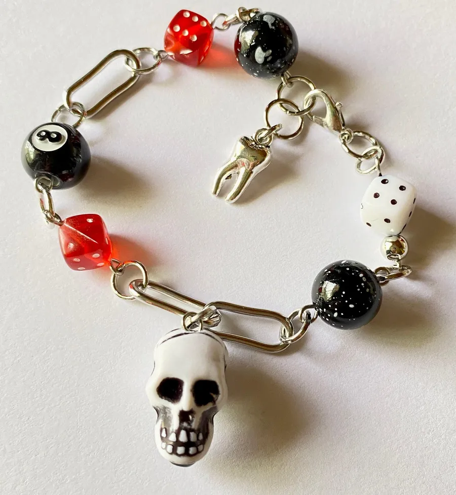 punk funky goth y2k skull & mix beads unisex chain bracelet🖤💀🤘❤️