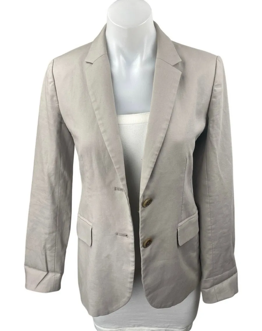 J.Crew Women's Beige Two Button Notch Collar Long Sleeve Blazer Coat Jacket Sz 0