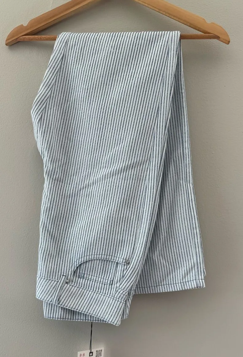 ZARA Women’s Pinstripe Straight Leg Pants 2 NWT Blue White Metallic Summer Night