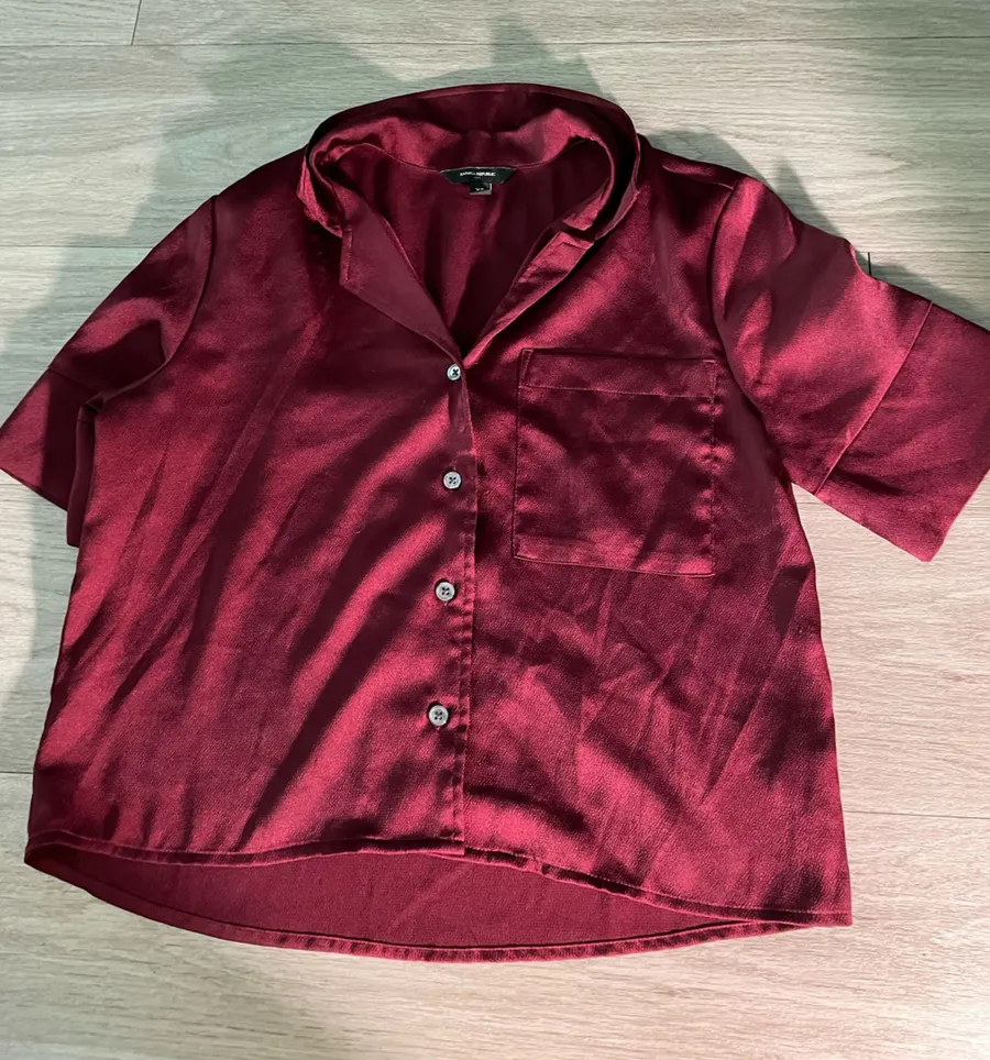 Banana Republic Satin Button-Front Shirt in Burgundy