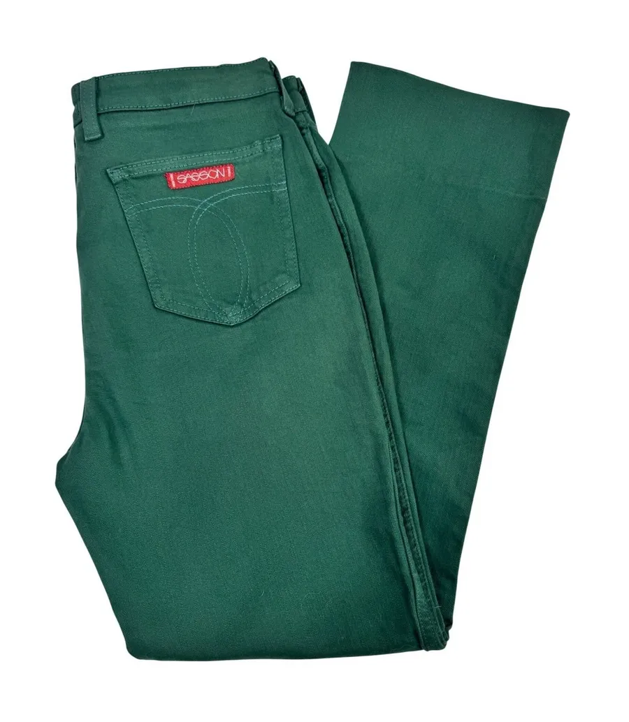 Johnny Was x Sasson Sancere Straight Leg Jeans Green Denim Size 30 Retro Boho