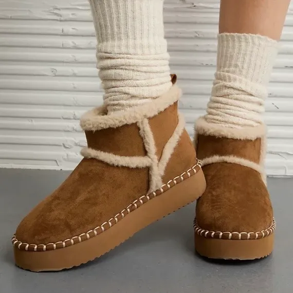 American Eagle Platform Faux Suede Sherpa Ankle Boots Brown Women’s Size 9