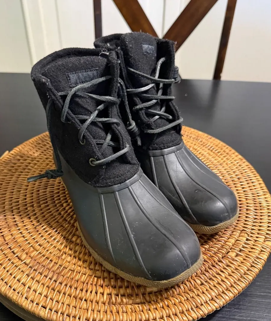 Sperry Saltwater Wool Black Duck Boots Womens 7.5 Waterproof Rain STS86440