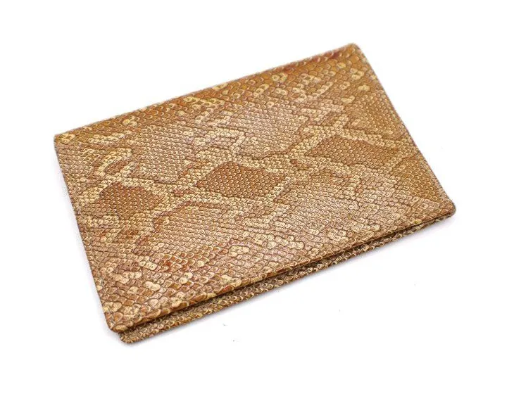 Snake Print Vegan Leather Bifold Wallet Card Slots Slim Design Width Brown Tan