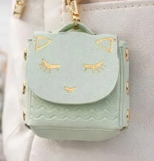 NEW Leather Kitty Coin Pouch & Earbud Case – Gold Hardware / Light Green