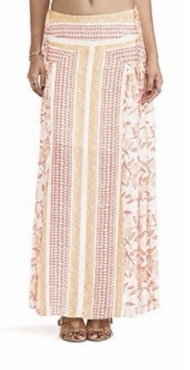 Free People Squared Off Convertible Maxi Skirt Size Small Multicolored Tie Side